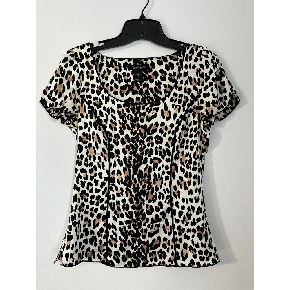 White House Black Market Silk Animal/Cheetah Print Scoop neck Blouse size 2 xs